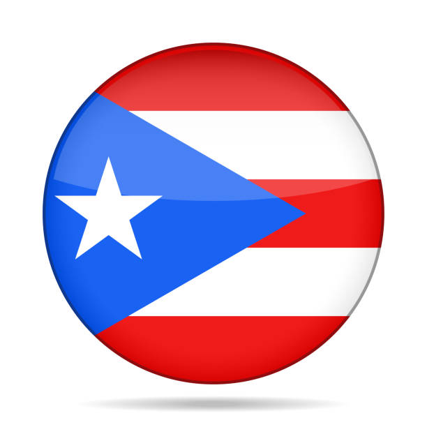 Flag of Puerto Rico. Shiny round button. National flag of Puerto Rico. Shiny round button with shadow. porto rico flag stock illustrations