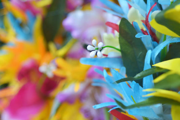 Polynesian flowers head wreath background close up. Abstract backgrounds and texture.