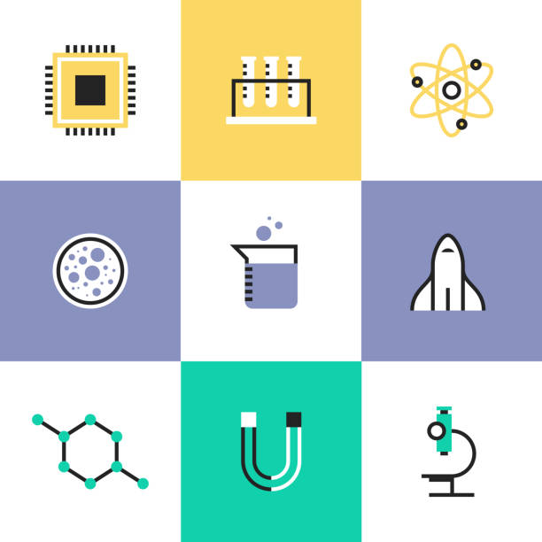 ilustrações, clipart, desenhos animados e ícones de conjunto de ícones pesquisa e biologia do pictograma ciência - dna chip