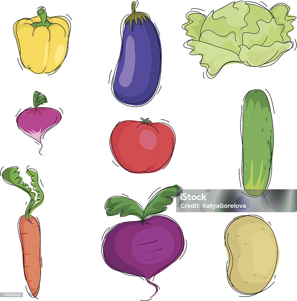 Neun Gemüse-icons - Lizenzfrei Aubergine Vektorgrafik