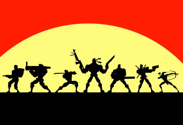 Vector illustration of Vector Mercenary Soldiers Silhouette