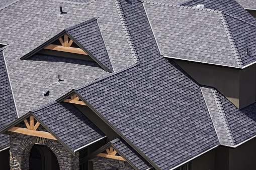 Closeup of Wooden Shingle Front of a Building