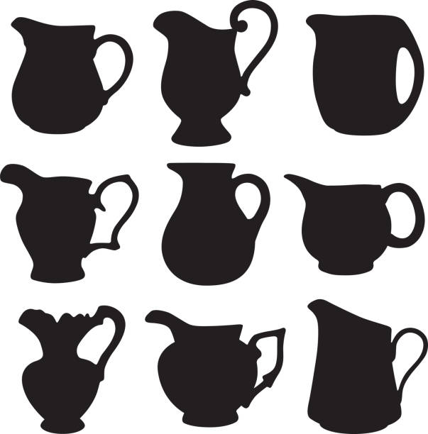 ilustrações de stock, clip art, desenhos animados e ícones de water pitcher silhouettes - jarro de leite
