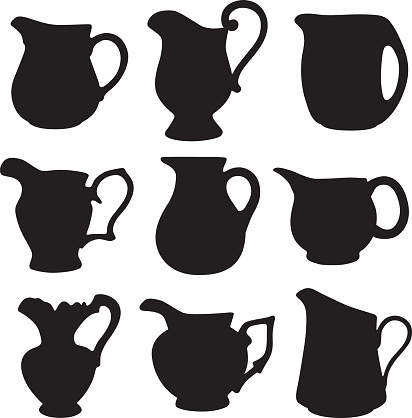 Vector illustration of nine different water pitcher silhouettes