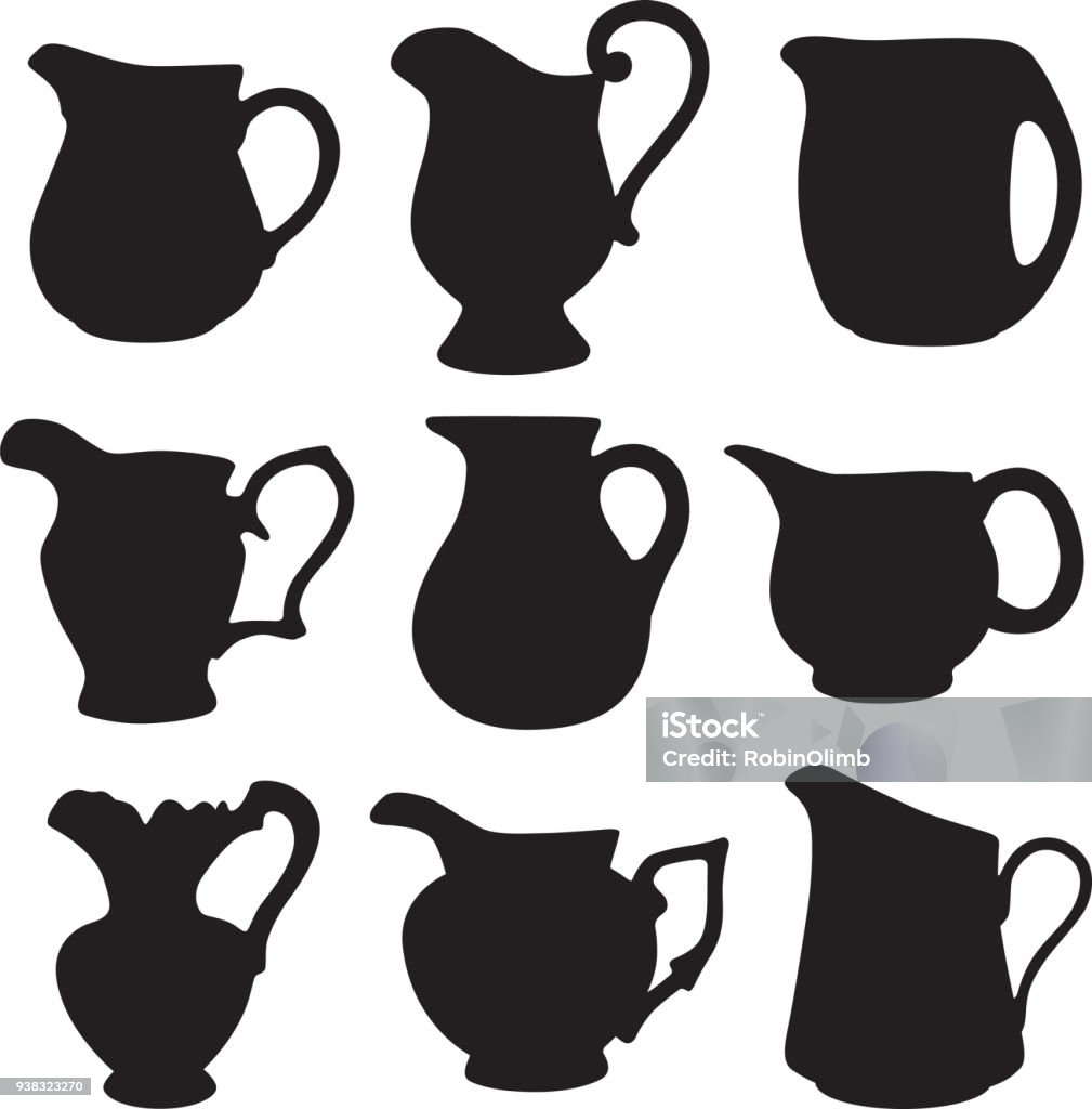 Water Pitcher Silhouettes Vector illustration of nine different water pitcher silhouettes Jug stock vector