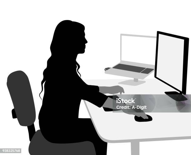 Multitalking Computer Skills Stock Illustration - Download Image Now - In Silhouette, Office, Computer