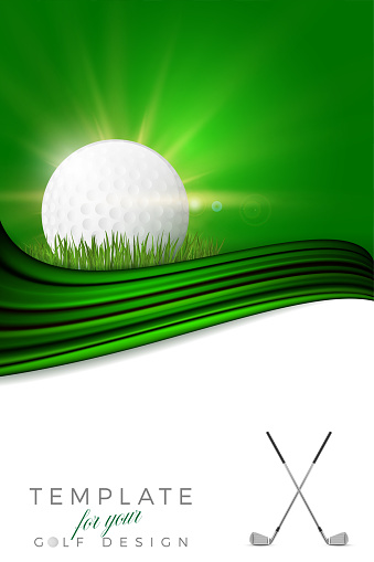Background for your golf design with golf ball, clubs and copy space - vector illustration