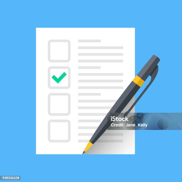 Document With Green Check Mark And Pen Checklist And Single Tick Icon Green Checkmark Claim Form Fill Application Form Survey Voting Concepts Modern Flat Design Graphic Elements Vector Icon Stock Illustration - Download Image Now