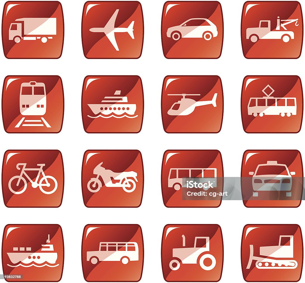 交通のアイコン/ボタン。赤光沢のあるシリーズ - アイコンのロイヤリティフリーベクトルアート
