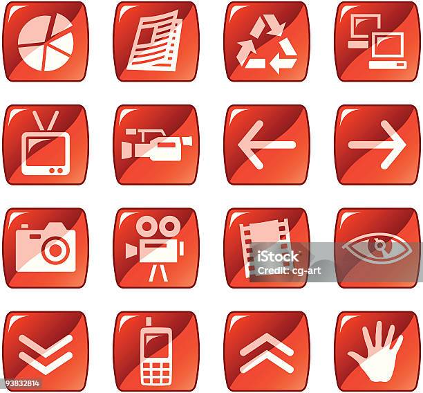 Web Icons Buttons Red Glossy Series Part Four Stock Illustration - Download Image Now - Arrow Symbol, Business, Camera - Photographic Equipment