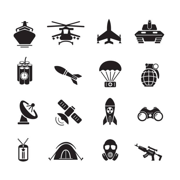 ilustraciones, imágenes clip art, dibujos animados e iconos de stock de militar y soldado - m16