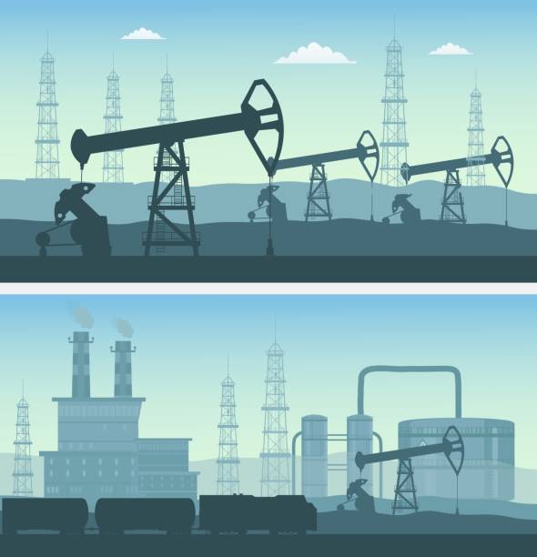 Oil industry transportation horizontal banners Oil industry transportation horizontal banners oil pipe stock illustrations