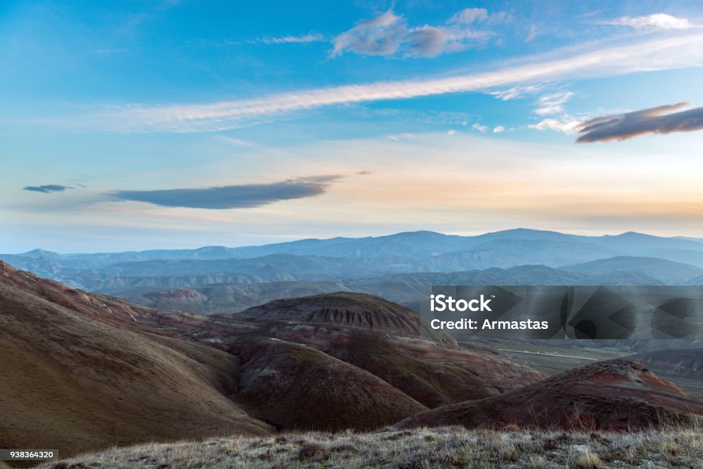 Amazing striped red mountains after sunset Azerbaijan Stock Photo