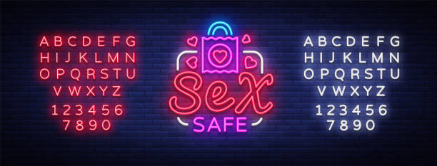 szablon projektu safe sex. bezpieczna koncepcja prezerwatywy erotycznej dla dorosłych w neonowym stylu. neon sign, projekt elementu. intymny sklep. jasna nocna reklama. ilustracja wektorowa. edytowanie neonu tekstowego - grunge modern rock dirty rubber stamp stock illustrations
