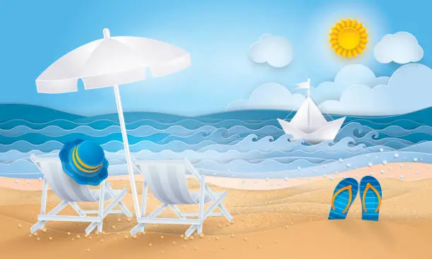 Vector illustration of Best Summer holiday beach vector background, The Sand Sea Shore for Summer Season