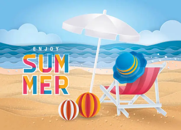 Vector illustration of Best Summer holiday beach vector background, The Sand Sea Shore for Summer Season