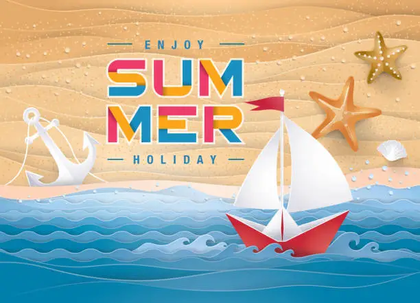 Vector illustration of Best Summer holiday beach vector background, The Sand Sea Shore for Summer Season