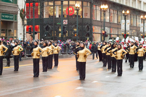New York, USA - March 17, 2016: Marching band at the St. Patrick's Day Parade along 5th Avenue.