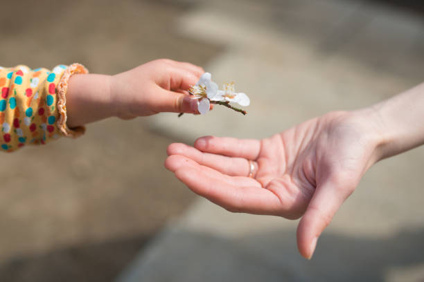 istock Mother and child to hand flowers 938379222