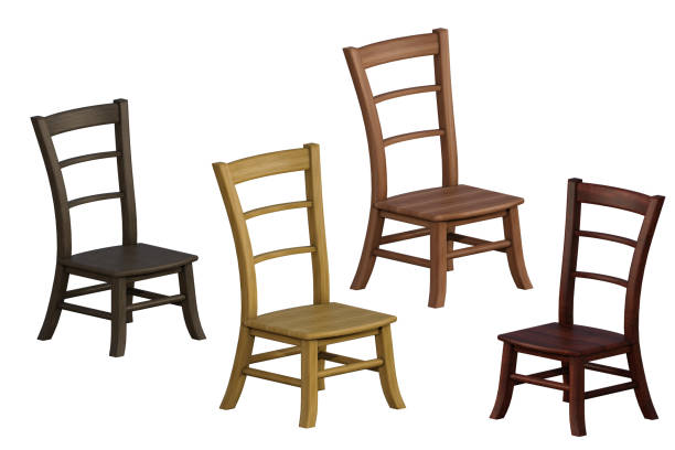 istock Set of wooden chairs isolated on white, 3d render 938379492