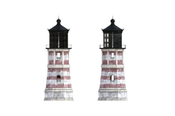 istock Pair of light houses isolated on white, 3d render 938384136