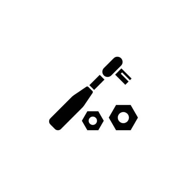 Vector illustration of Ratchet Wrench and Nuts Flat Vector Icon