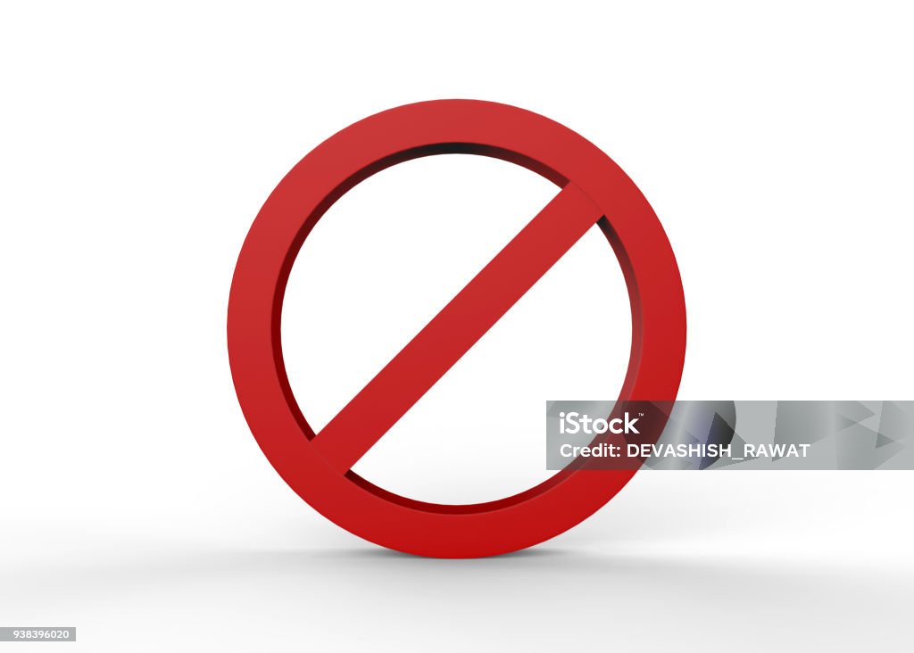 No sign on isolated white background No' Symbol, Sign, Warning Sign, Circle, Forbidden Forbidden Stock Photo