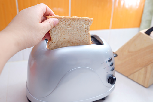 Toasted bread in the toaster
