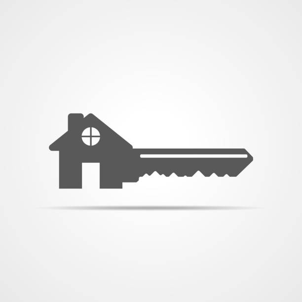 Estate concept with house and key. Vector illustration Silhouette of key with house. House key icon. Vector illustration. Estate concept with house and key. house key stock illustrations