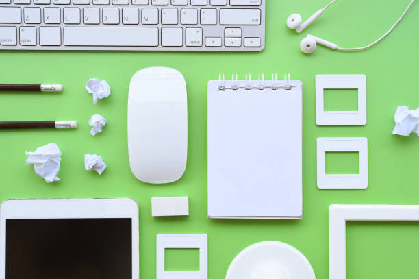 istock Top view of office desk table 938401110