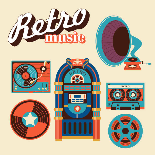 retro-musik. vektor-illustration. - jukebox icon stock-grafiken, -clipart, -cartoons und -symbole