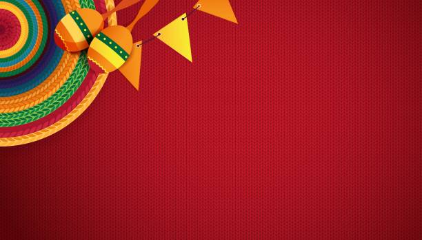 sombrero maracas auf rotem grund. - mexican culture blanket textile backgrounds stock-grafiken, -clipart, -cartoons und -symbole