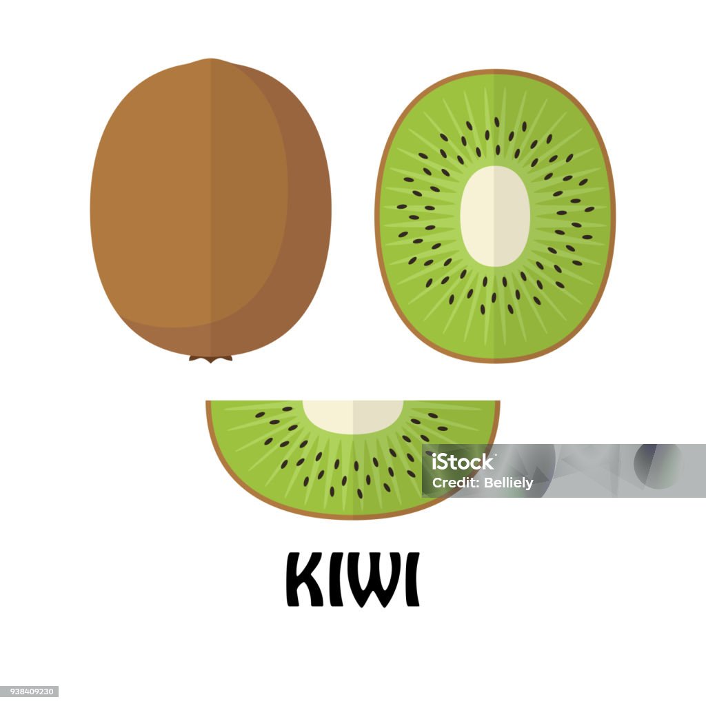 Illustrazione vettoriale Kiwi piatto isolato su sfondo bianco, stile minimale, materie prime frutta fresca - arte vettoriale royalty-free di Frutto Kiwi