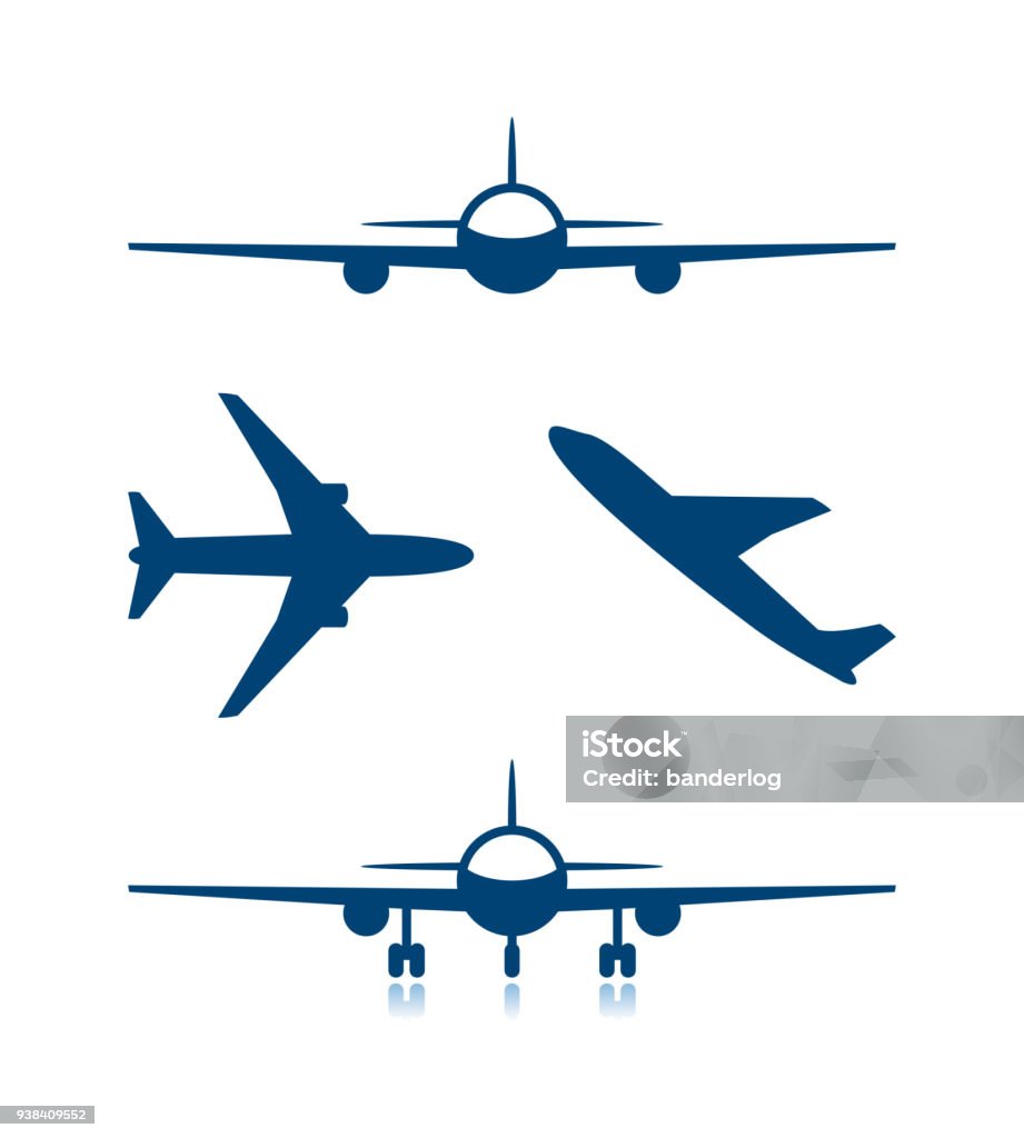 Los iconos de avión y el avión con chasis - arte vectorial de Avión libre de derechos