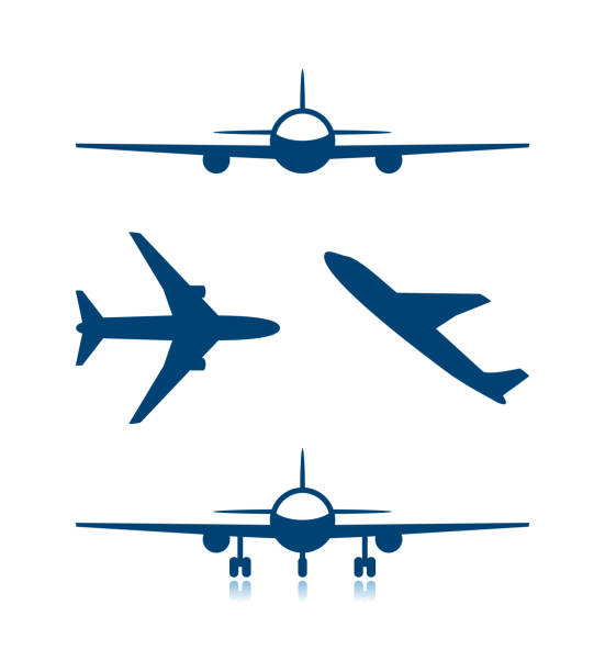 Airplane icons and plane with chassis Airplane icons and plane with chassis airplane stock illustrations