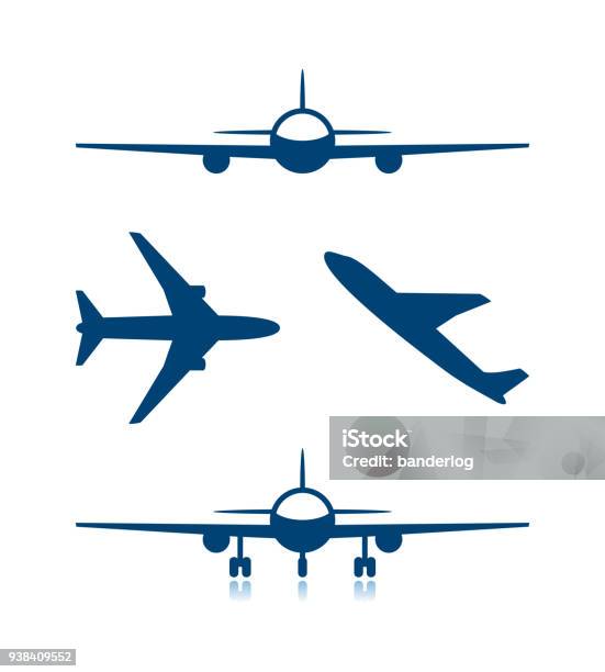 Airplane Icons And Plane With Chassis Stock Illustration - Download Image Now - Airplane, Icon Symbol, Vector