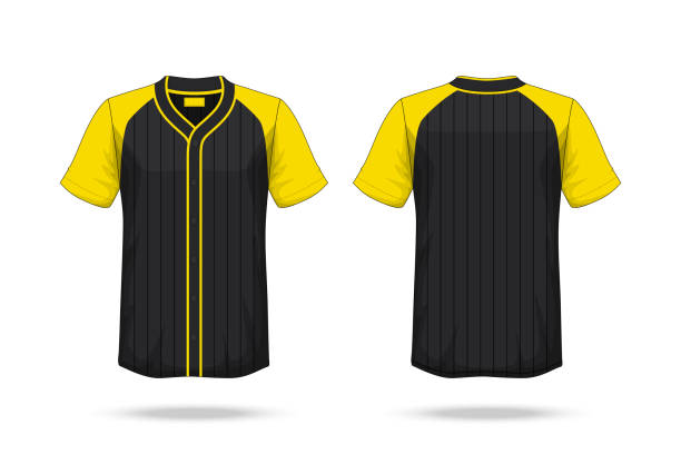 istock Specification Baseball T Shirt yellow black Mockup  isolated on white background , Blank space on the shirt for the design and placing elements or text on the shirt , blank for printing , illustration 938415286