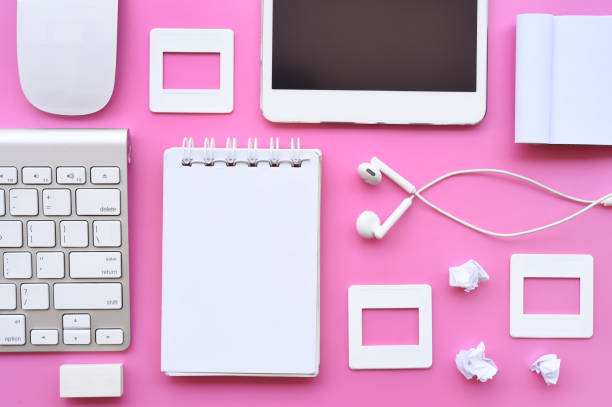 istock Top view of office desk table 938418948