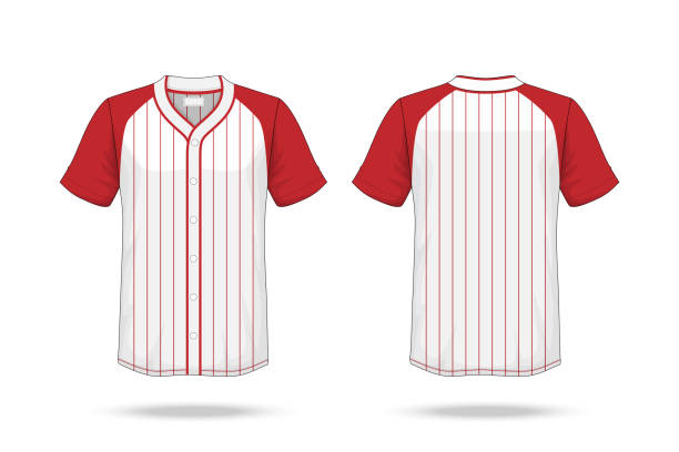 red baseball jersey with white stripes