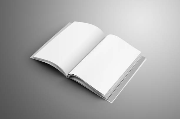istock Universal blank opened A4, (A5) magazine with soft realistic shadows isolated on gray background. 938421886