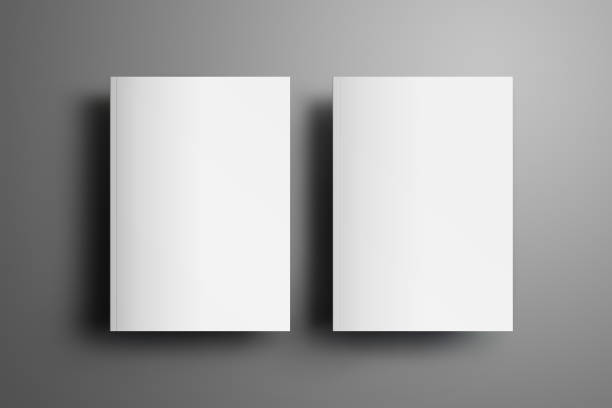 Two universal blank closed A4, (A5) brochures with soft realistic shadows  isolated on gray background. Top of view.