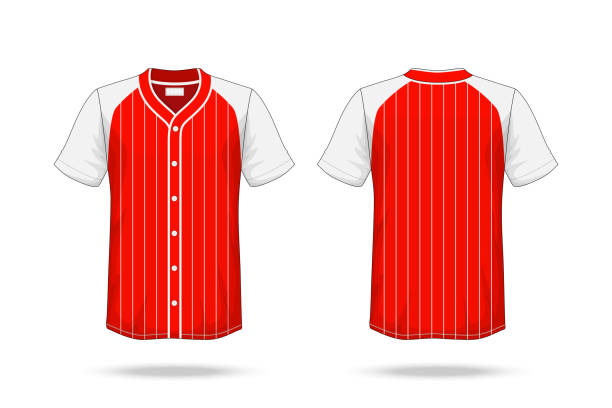 istock Specification Baseball T Shirt red white Mockup isolated on white background , Blank space on the shirt for the design and placing elements or text on the shirt , blank for printing , illustration 938423026