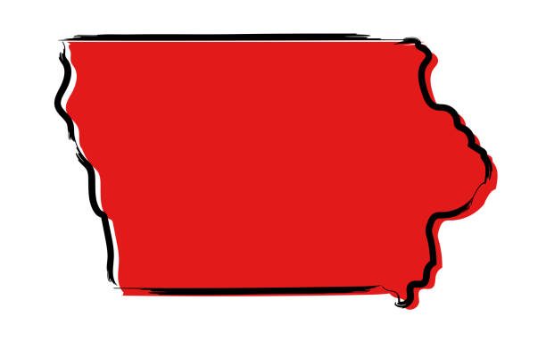 illustrazioni stock, clip art, cartoni animati e icone di tendenza di mappa di schizzo rosso dell'iowa - iowa map