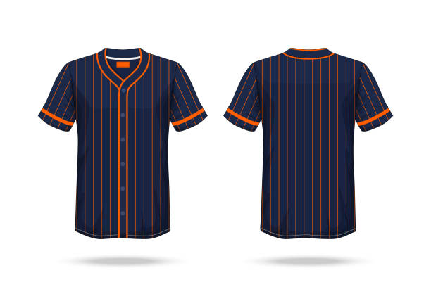 istock Specification Baseball T Shirt Dark Blue orange Mockup isolated white background , Blank space on the shirt for the design and placing elements or text on the shirt , blank for printing , illustration 938423580