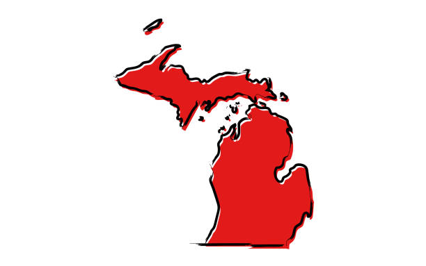 czerwona mapa szkicu michigan - michigan stock illustrations