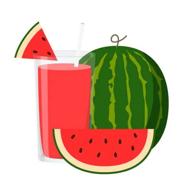 Vector illustration of Vector Illustration Flat Watermelon Juice isolated on white background , Juice for Health , Refreshing enjoy the summer , minimal style , Raw materials fresh fruit