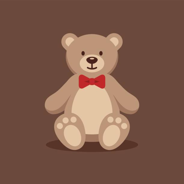 ilustraciones, imágenes clip art, dibujos animados e iconos de stock de peluche oso con pajarita roja. - fluffy