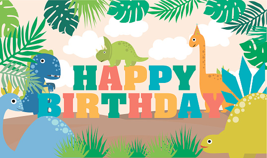 Ilustración de Horizontal Cartel De Feliz Cumpleaños Con El Divertido  Dinosaurio Ilustración De Vector y más Vectores Libres de Derechos de  Animal - iStock