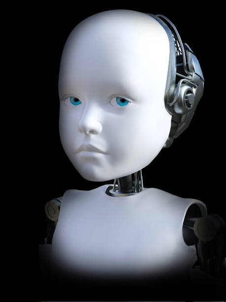 istock 3D rendering of a robot child head. 938437012