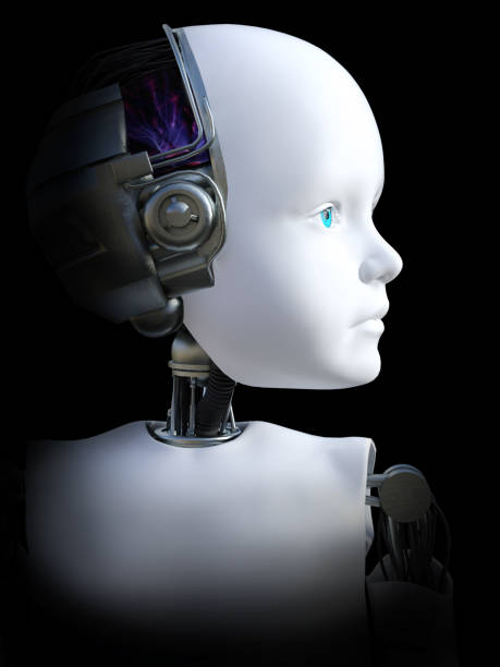 istock 3D rendering of a robot child head. 938437016